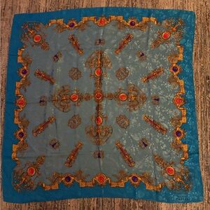 Adrianna Papell Blue and Gold Ornate Scarf